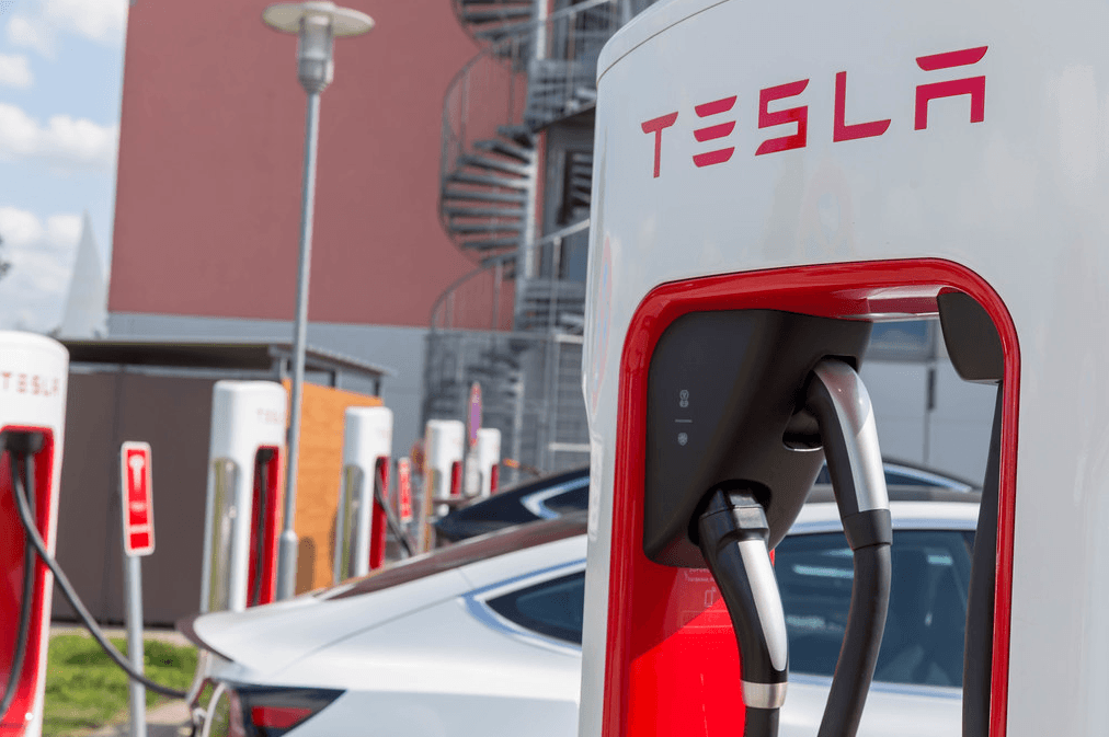 Tesla car and charging station